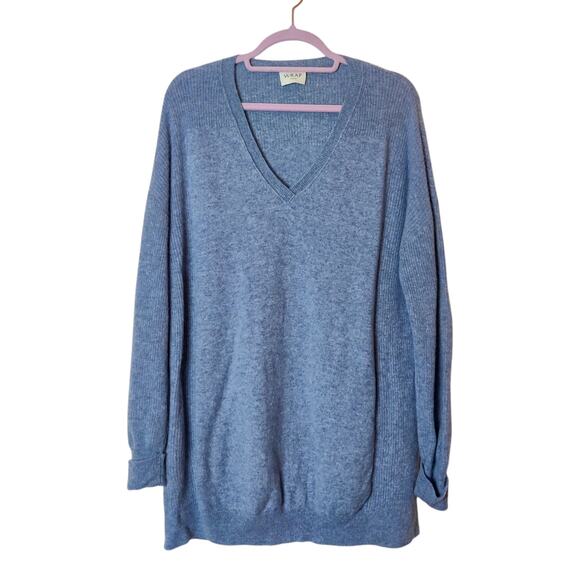 Wrap London 100% Cashmere V Neck Sweater Light Blue 12 14 Relaxed Fit Tunic - Picture 1 of 10